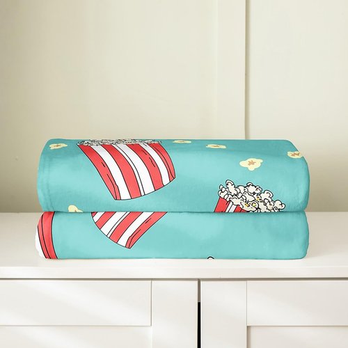 Erosebridal Cinema Blanket 40x50 Inch Popcorn Blue Throw Blanket Cartoon Cute Kawaii Movie Theme Fleece Blanket Film Geometric Theatre Living Room Decor Fun Food Sherpa Blanket for Kids Girls Boys
