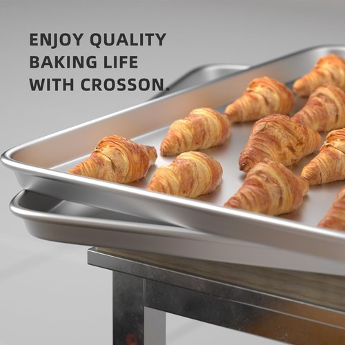 CROSSON Cookie Sheet Pans Set of 3 - Commercial Grade Aluminum Baking Trays | 16x24 Inch Jelly Roll Pan