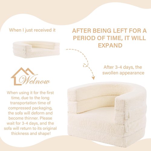 Welnow Travel Toddler Bed, 3-in-1 Convertible Toddler Portable Floor Beds, Kids Flip Out Foldable Sofa Bed with Washable Cover & High-Density Foam for Girls and Boys, Beige