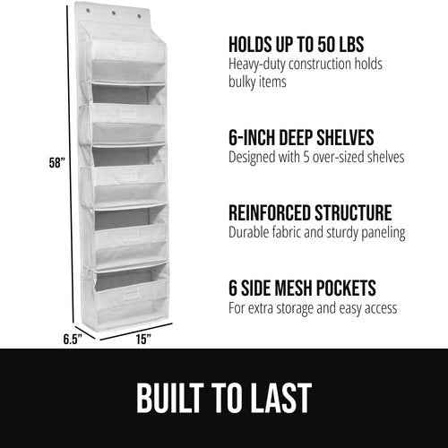 GORILLA GRIP Over The Door Organizer - 5 Deep Shelves for 50lbs Storage | 58x15 Inches, White