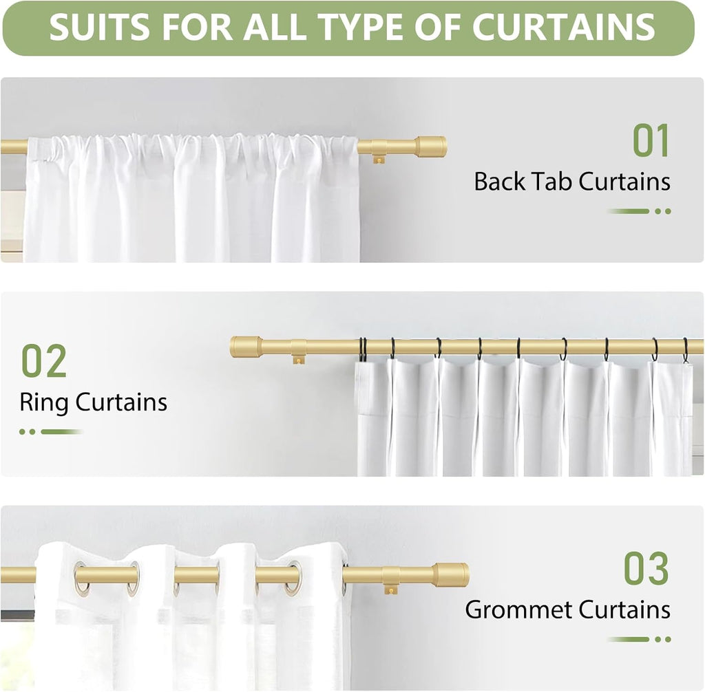 Skiennix Adjustable Curtain Rods - 30-120 Inch, Gold Finish for 30-114 Inch Windows | Includes Brackets