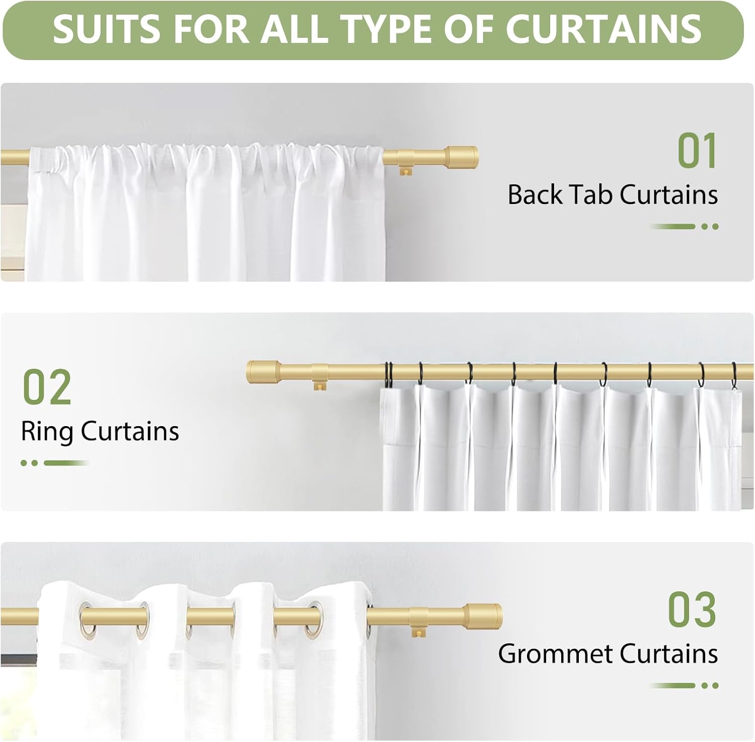 Skiennix Adjustable Curtain Rods - 30-120 Inch, Gold Finish for 30-114 Inch Windows | Includes Brackets