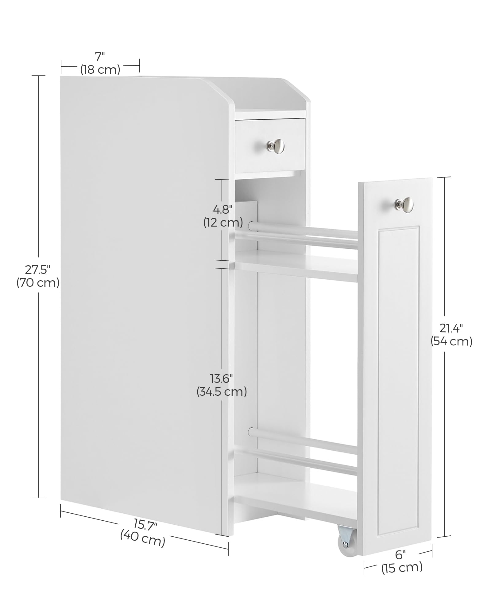 VASAGLE Slim Storage Cabinet, Narrow Storage Organizer with Slide Out Drawers, Freestanding Toilet Paper Holder, Small Space Skinny Cabinet for Bathroom Kitchen Corner, Cloud White UBBC847P31