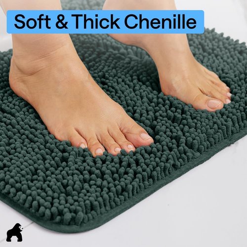 GORILLA GRIP Plush Chenille Bath Rug Mat - Soft Microfiber for Oval Toilet Base, Machine Washable, Hunter Color