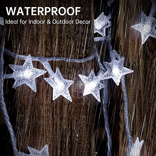 HEYFUNi White Star String Lights 33FT 100 LED with Timer and Remote - Christmas Decor