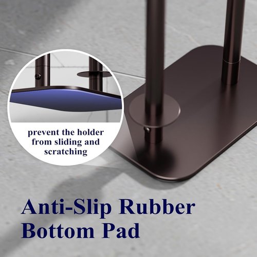 Kitsure Free Standing Toilet Paper Holder - Rustproof Metal Stand for 4 Rolls with Anti-Slip Base & Shelf, Medium Brown