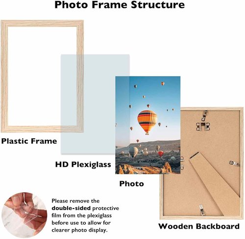 JCJMY 9x12 Picture Frame - Shatter Resistant Plexiglass for Wall Mounting | Natural Finish, Horizontal or Vertical Display