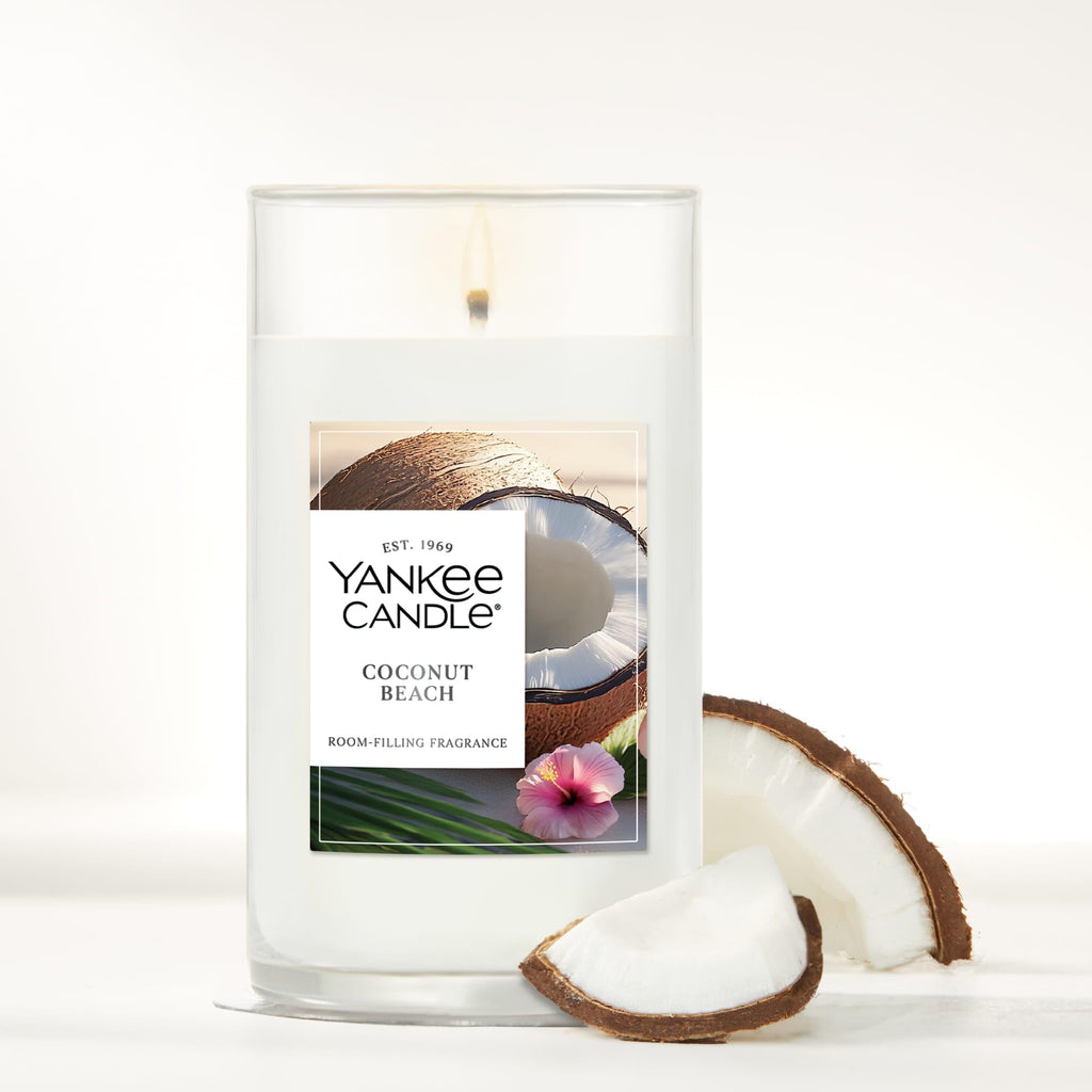 Yankee Candle Medium Pillar Scented Candle with up to 115 Hour Burn Time, Premium Plant Wax Blend for Consistent Burn, 14.25 oz Pillar Candle with Room Filling Fragrance, Coconut Beach