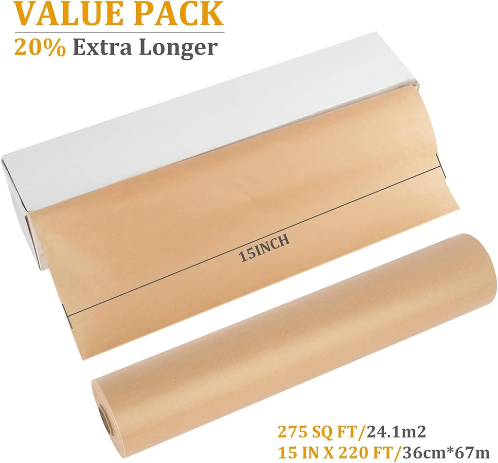 Unbleached Parchment Paper - Heavy Duty Non-Stick Baking Roll with Slide Cutter | 15 in x 220 ft