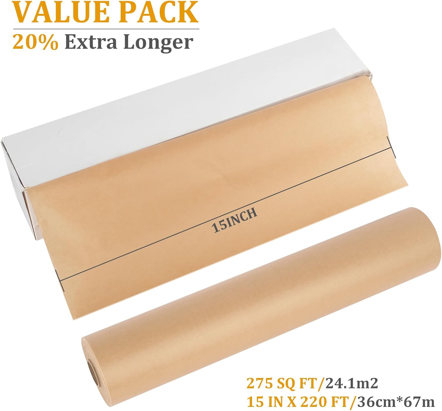 Unbleached Parchment Paper - Heavy Duty Non-Stick Baking Roll with Slide Cutter | 15 in x 220 ft