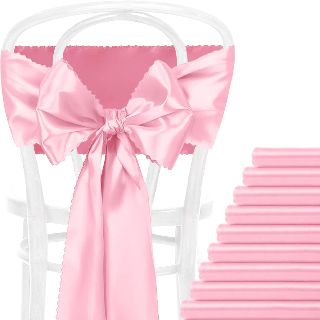 Skiennix Pink Satin Chair Sashes - 12 Pcs 7x108 Inch Silky Bow Ties for Weddings & Events