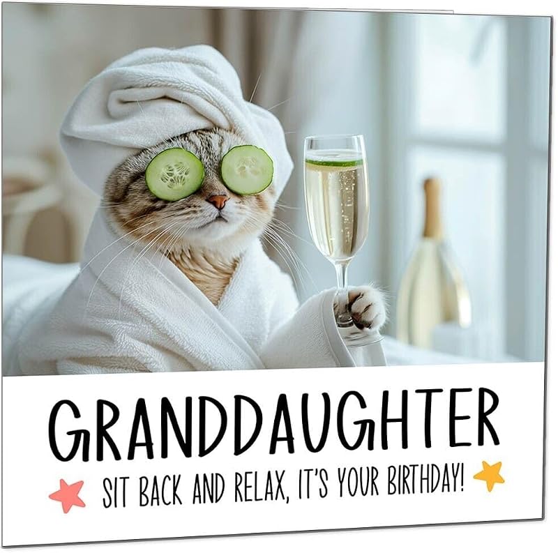 Funny Granddaughter Birthday Card - Cat Spa Design, Eco-Friendly