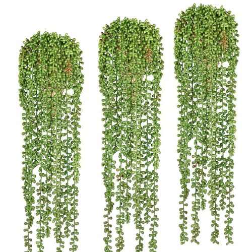 Artificial String of Pearls Plant - 3pcs Faux Hanging Succulents