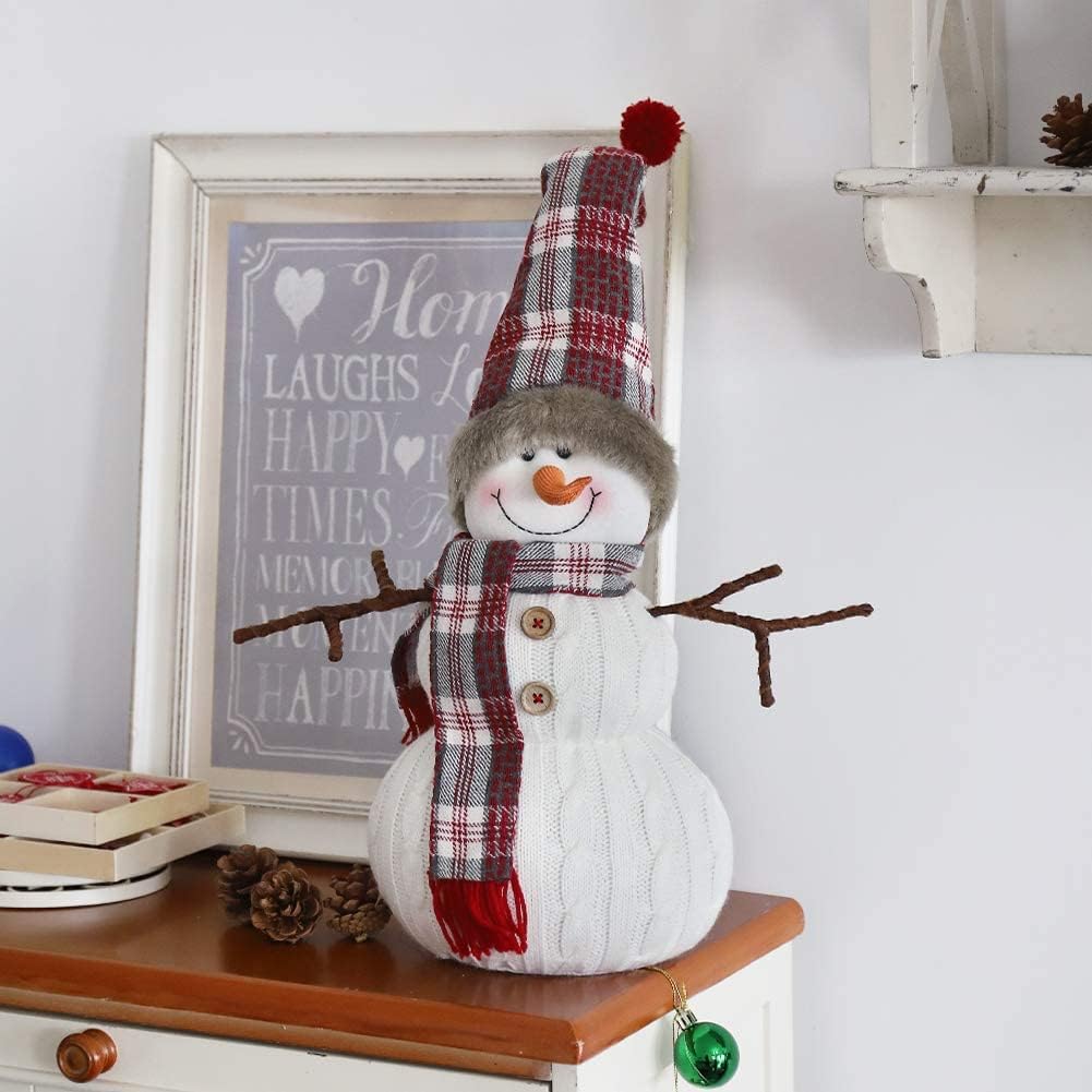 Skiennix Christmas Snowman Plush Decoration - Handmade Animated 20-Inch White Ornament for Holiday Cheer