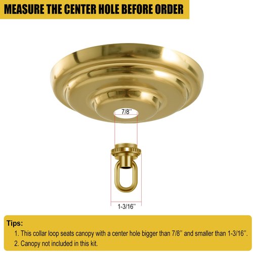 Light Fixture Cross Bar Kit Screw Collar Loop Kit Canopy Hardware Set Heavy Duty Die Cast Ceiling Hook Loop Holder (Brass, 2 Pack)