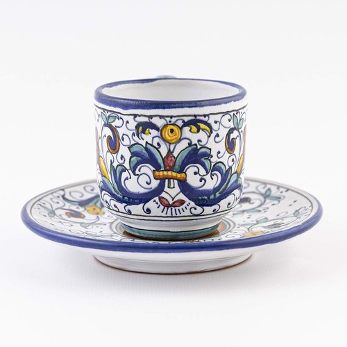 Fima thatsArte.com - Italian Ceramic Espresso Cup & Saucer Ricco Deruta Blu - Hand Painted Cup, Made in Italy Ceramics, Handmade Coffee Cups, Italian Ceramics Deruta, Italian Pottery