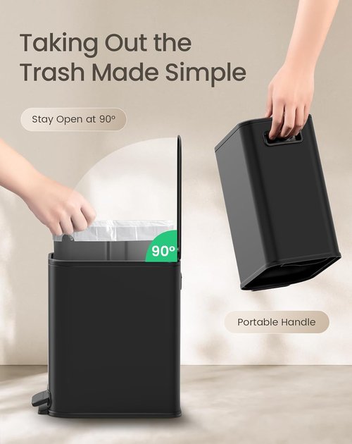 Cesun Stainless Steel Small Bathroom Trash Can - Soft Close Lid & Step Pedal, 5L | Matte Black