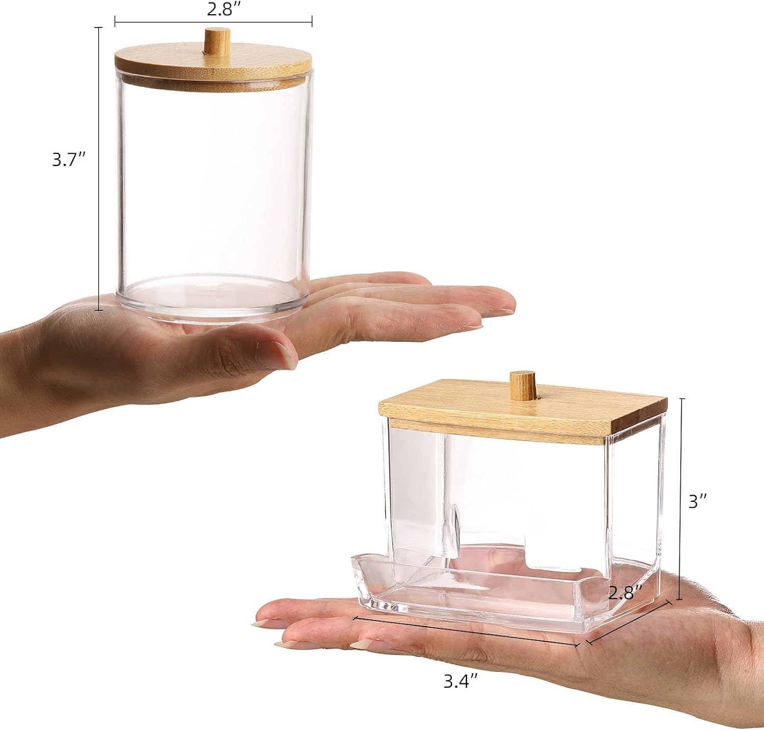 Tbestmax Cotton Swabs Holder - Stylish Apothecary Jar Organizer with Wood Lid | 10/7 Oz Capacity