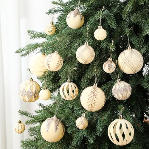 White Velvet Christmas Ornament Set - 48 Flocked Holiday Decorations