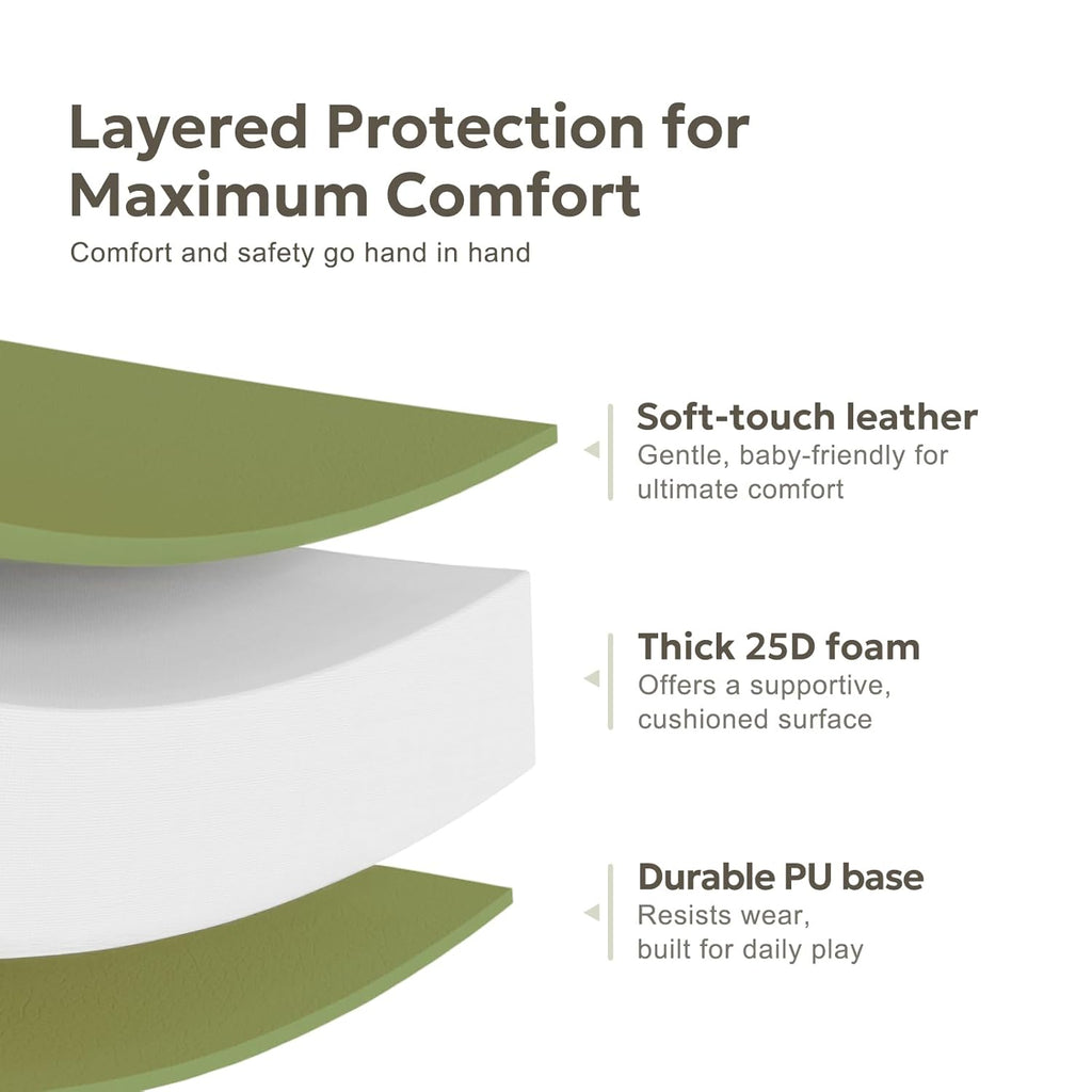 Mallify Baby Play Mat - Thick, Soft, Non-Toxic Vegan Leather | Waterproof Foam, 50x50, Green
