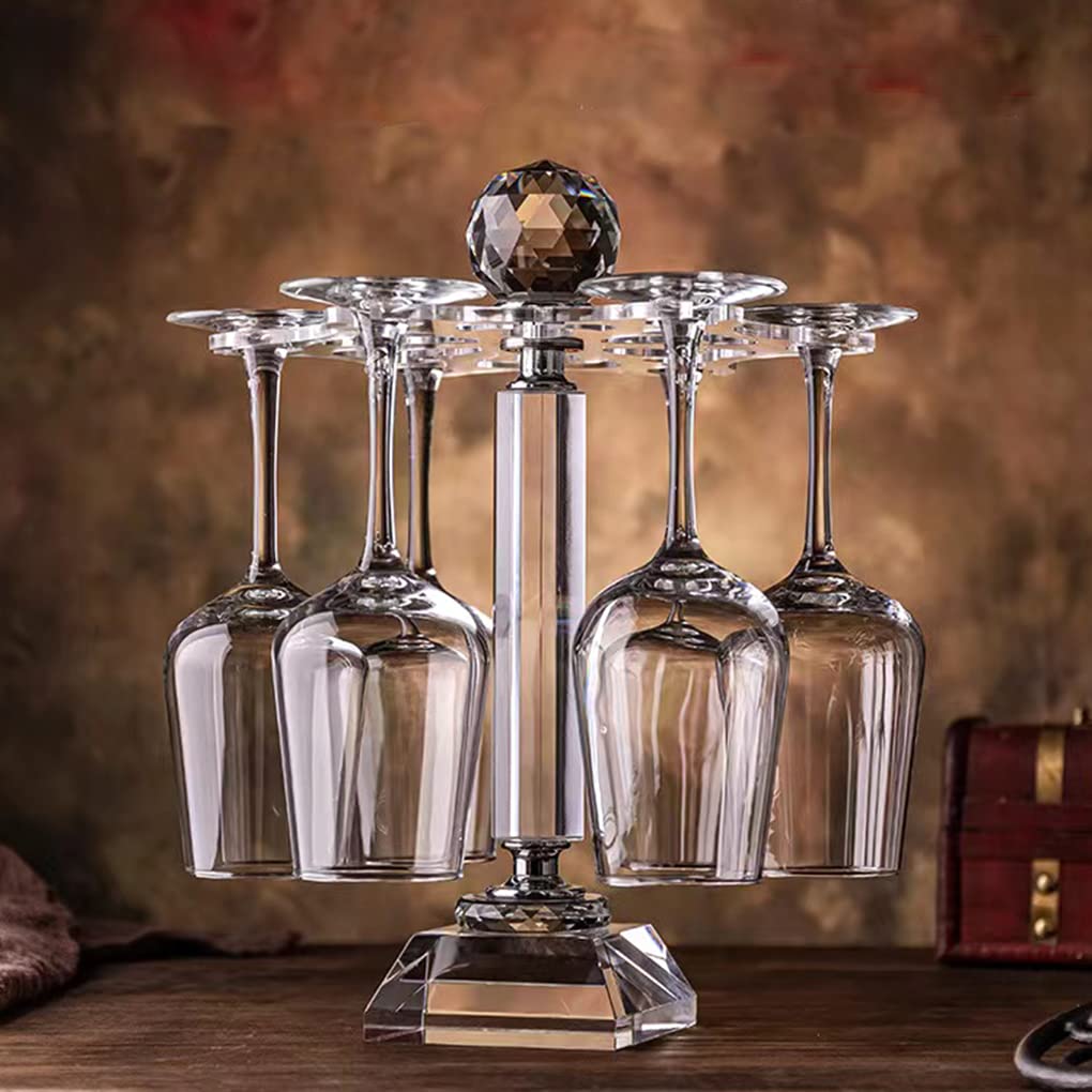 Mylifestyle Elegant Desktop Crystal Glass Stemware Rack/Rotate 6 Wine Glass Storage Holder Stand Air Drying Rack(No included wineglass)(Medium)