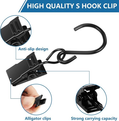 Heavy Duty S Hooks by 100-Pack | 2.36 Inch Metal Clips for Outdoor Lighting & Decor - Rust-Proof Black