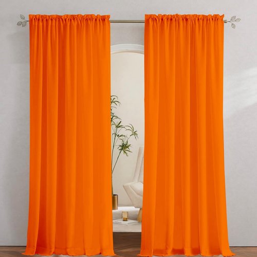 2 Panels Orange Curtains for Living Room Boho Solid Light Filtering Curtains for Bedroom Modern Bright Orange Window Treatment Set Rod Pocket Drapes Elegant Farmhouse Semi Sheer Curtains 52X84 Inches
