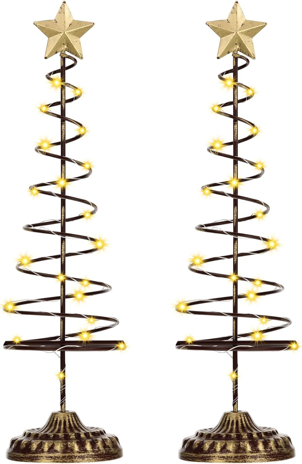 Skiennix Lighted Christmas Tree Table Decoration - Prelit Mini Xmas Tree with Golden Star | Battery Operated, Spiral Design