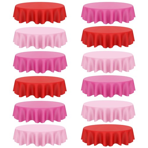 CIEOVO 12 Pcs Valentine's Day Plastic Tablecloths, Disposable Round Red Pink Table Cover 84 Inch Waterproof Table Covers for Valentine's Day Family Wedding Birthday Bridal Shower Party Decorations