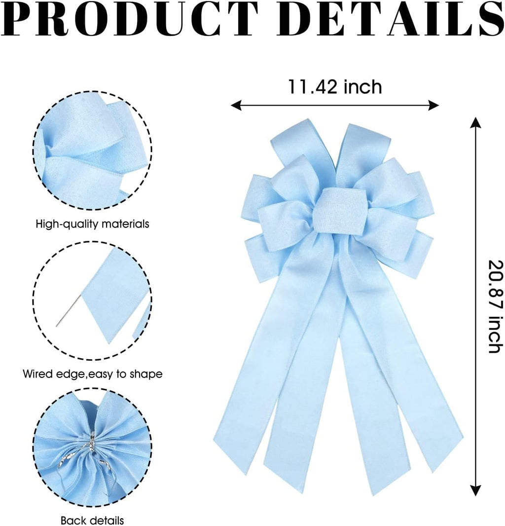 Regine Switzerland Baby Blue Large Bow - 11x21 Inch Wired Ribbon for Wreaths & Spring Decor