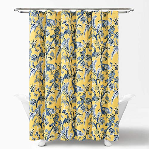 Lush Decor Dolores Shower Curtain 72" W x 72" L Yellow - Floral Shower Curtains for Bathroom - Fabric Bathroom Curtain - Maximalist Decor
