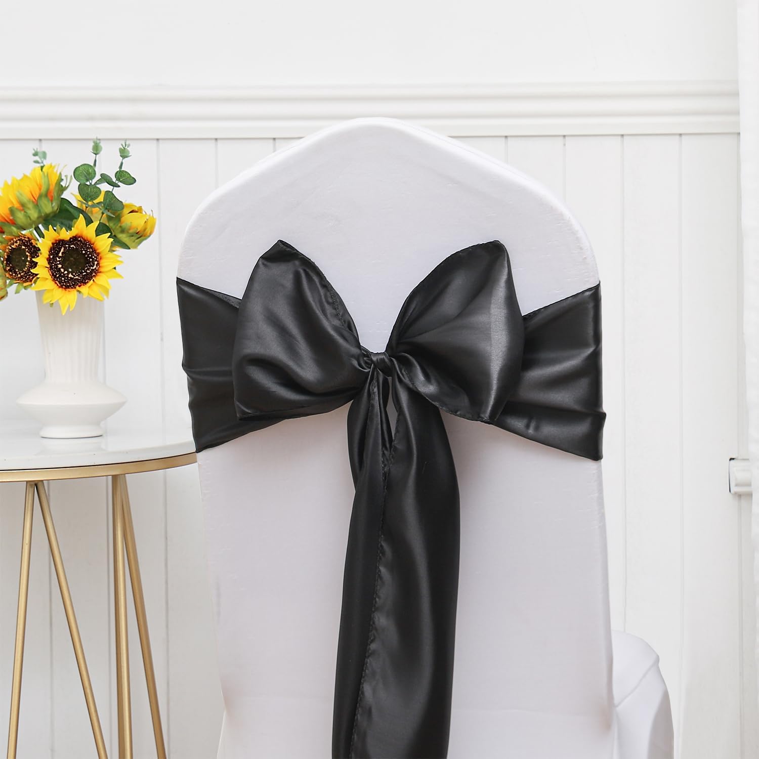 Skiennix Satin Black Chair Sashes - 7" x 108" Universal Ties for Weddings & Events | 50 Pack