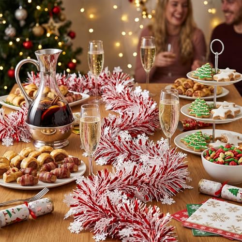 Christmas Garland Decorations 50Ft Glitter Tinsel with Snowflakes - Christmas02