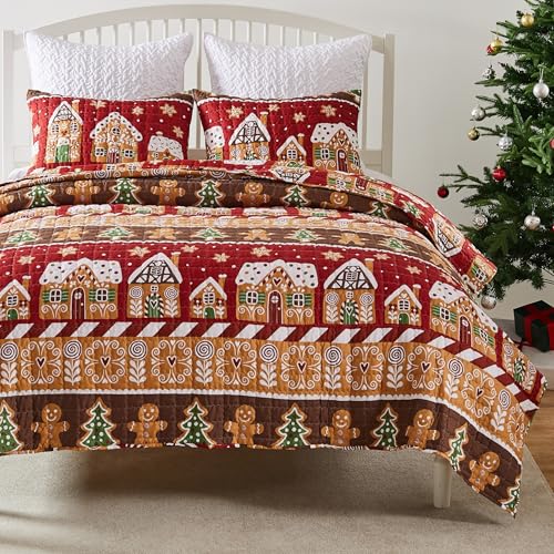 Gingerbread Lane Holiday Reversible Quilt Set - Full/Queen, Red
