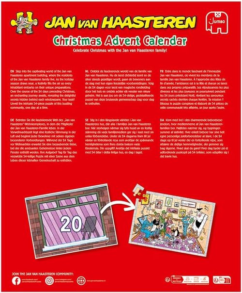Jan Van Haasteren Christmas Advent Calendar Puzzle - 24-Day Holiday Fun for Adults, 54 Pieces, Eco-Friendly Cardboard