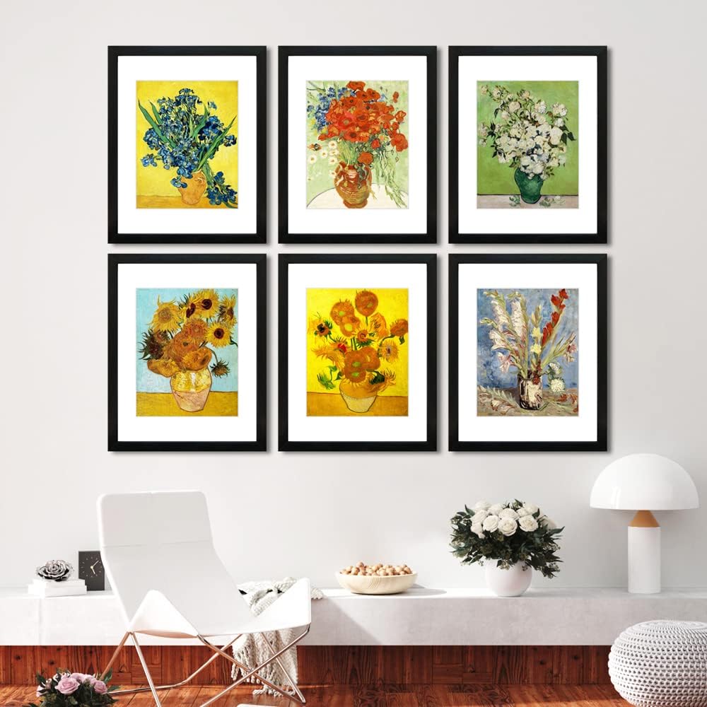 Skiennix 11x14 Picture Frame Set of 6 - Real Glass for 8x10 Photos with Mat or 11x14 Without Mat | Black Display Frames