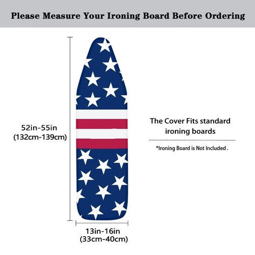 Suhoaziia American USA Flag Heavy Duty Patriotic Iron Board Covers Non Stick Scorch Washable Easy-Fit Ironing Board Cover with Hook and Loop Fastener Strap Independence Day Decor