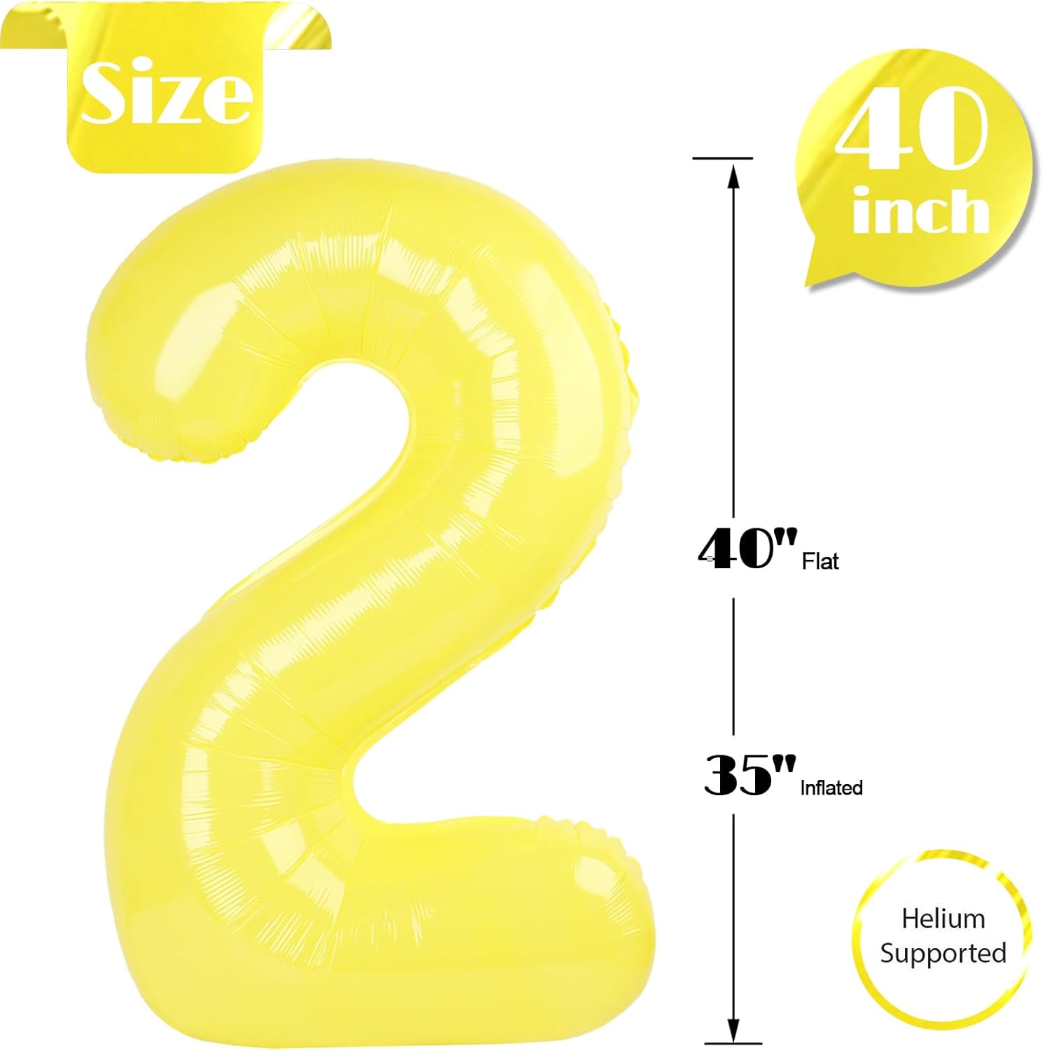 Number 2 Balloon - 40 Inch Yellow Birthday Decoration | Perfect for Second Birthday Party Supplies