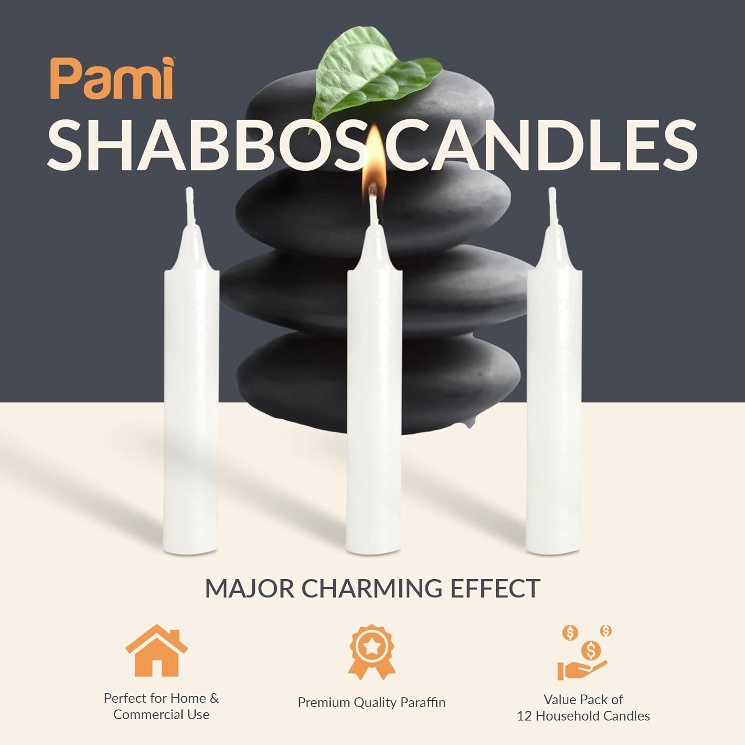 PAMI Traditional Shabbat Candle Sticks - Unscented Taper Candles | 12-Pack with 3-Hour Burn Time