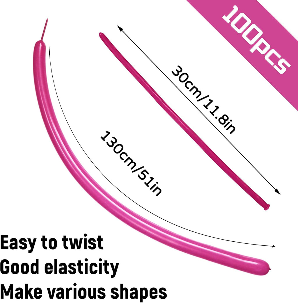 Skiennix 100Pcs Hot Pink 260Q Balloons - Thick Latex Twisting Balloons for Animal Models | Ideal for Halloween & Birthdays