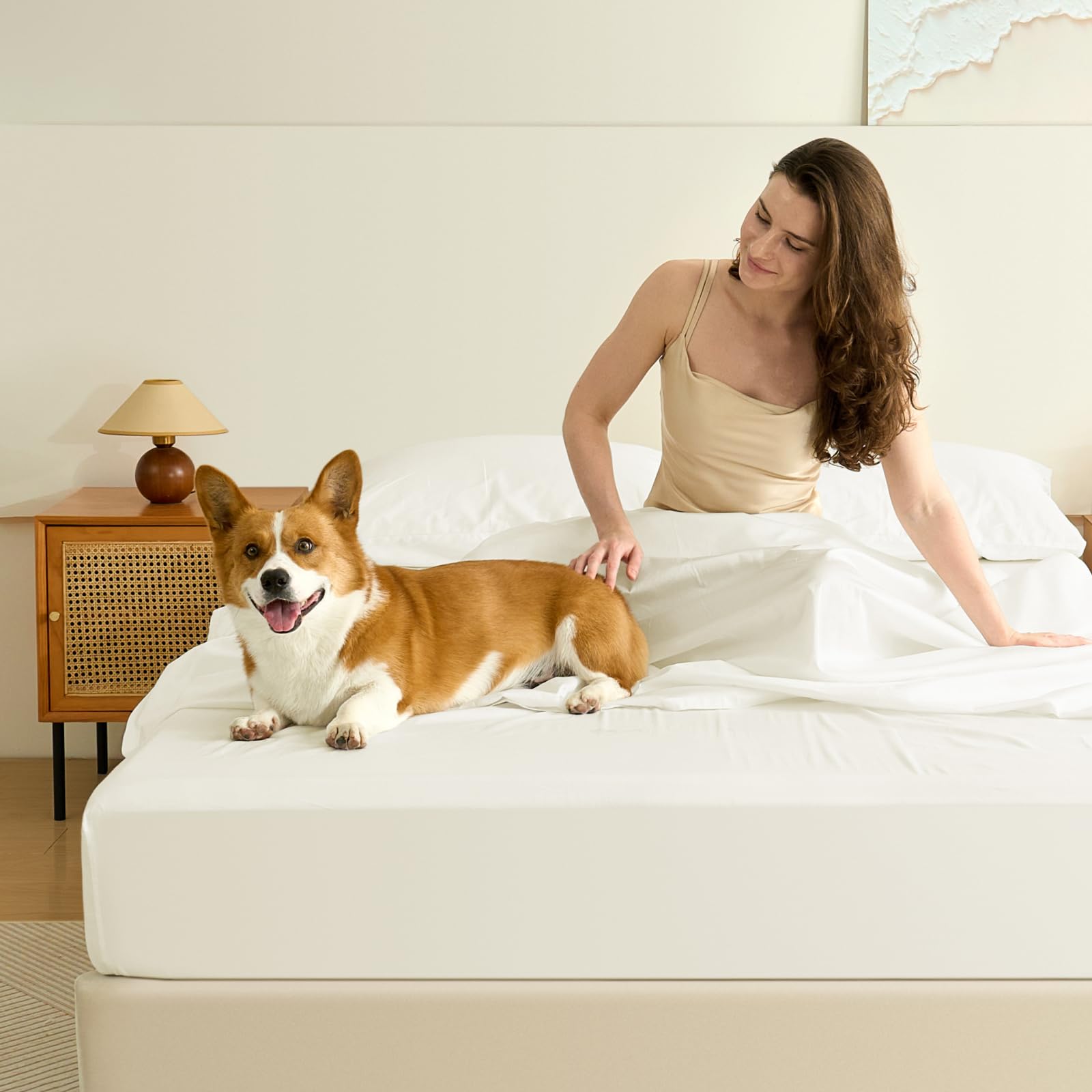 Queen Fitted Sheet Only, 100% Long-Staple Cotton Dual-Lock Fitted Sheet for Queen Bed, Luxury Soft and Comfort, No Slippage, 1000 Thread Count, Deep Pocket Fits 9" to 14" Mattress
