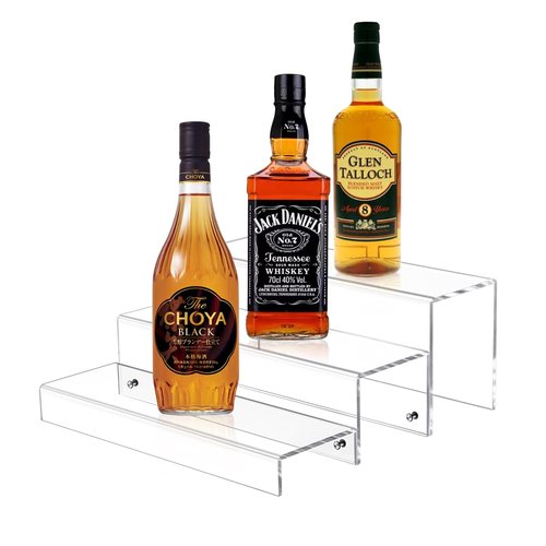JUESHA 2 Pack Tiers Bar Shelves for Liquor Bottles, 15" Clear Acrylic Risers Display Racks Stands for Figures Pops Cupcake Perfume Collections (Clear)