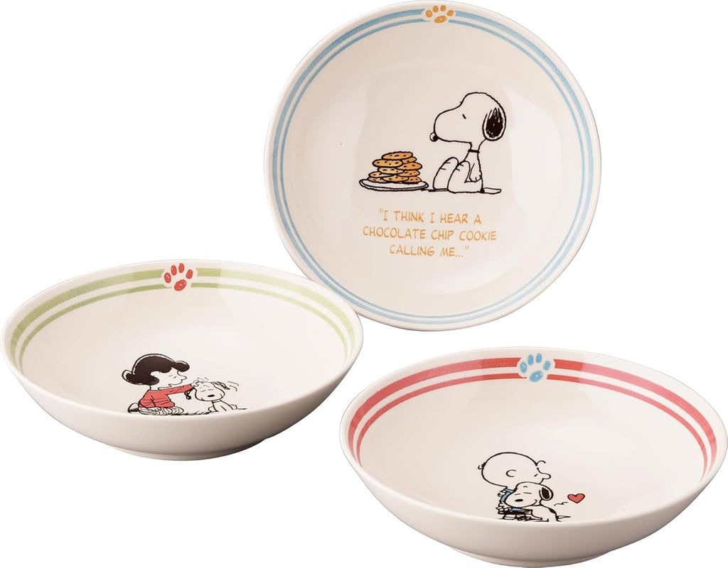 Peanuts SN2500-79 SDGs Recycling Tableware Snoopy Trio Bowl Set of 3 Curry Dishes Soup Plates, Salad Bowl, Diameter 6.7 inches (17 cm) x Depth 15.7 inches (400 ml), Microwave and Dishwasher Safe, Mino