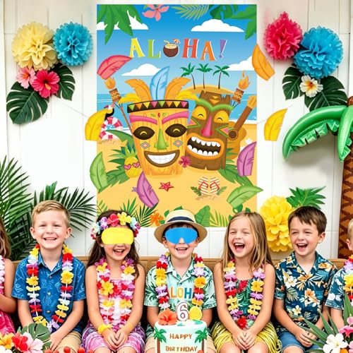 Hawaiian Tiki Party Game - Pin the Feather on the Tiki