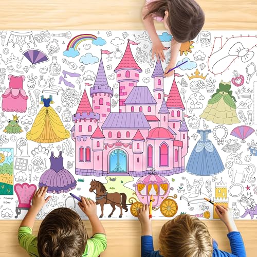Princess Coloring Tablecloth for Kids - Giant 30x72 Inch Party Activity