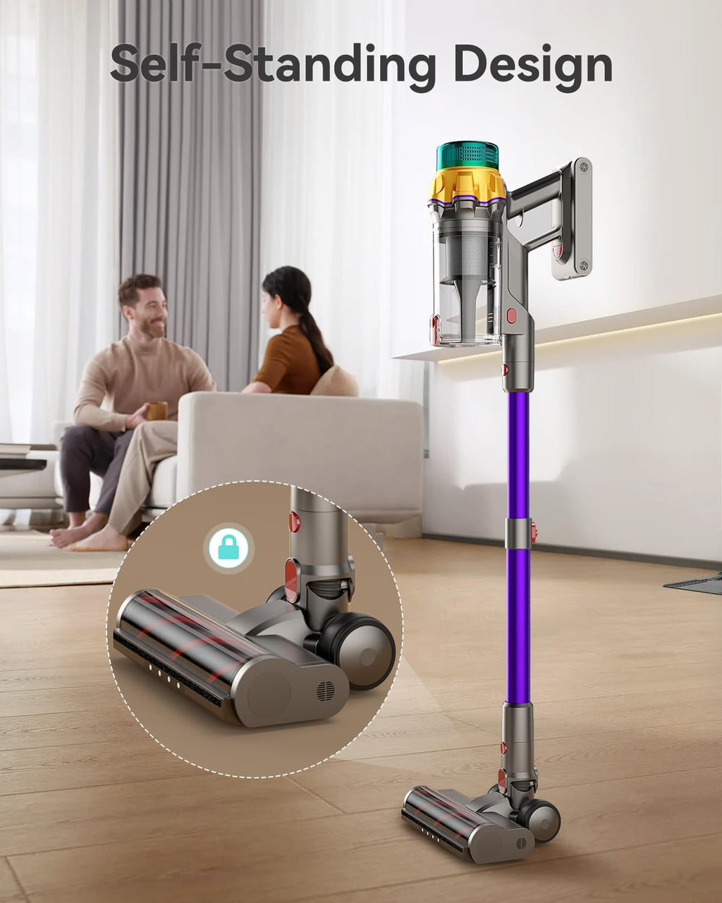Skiennix Cordless Vacuum Cleaner - 55KPA Suction Power, 65 Mins Runtime, Anti-Tangle Brush | Purple