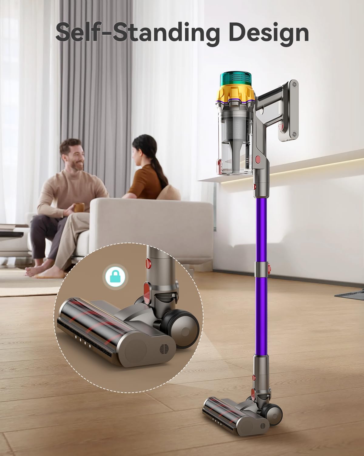 Skiennix Cordless Vacuum Cleaner - 55KPA Suction Power, 65 Mins Runtime, Anti-Tangle Brush | Purple