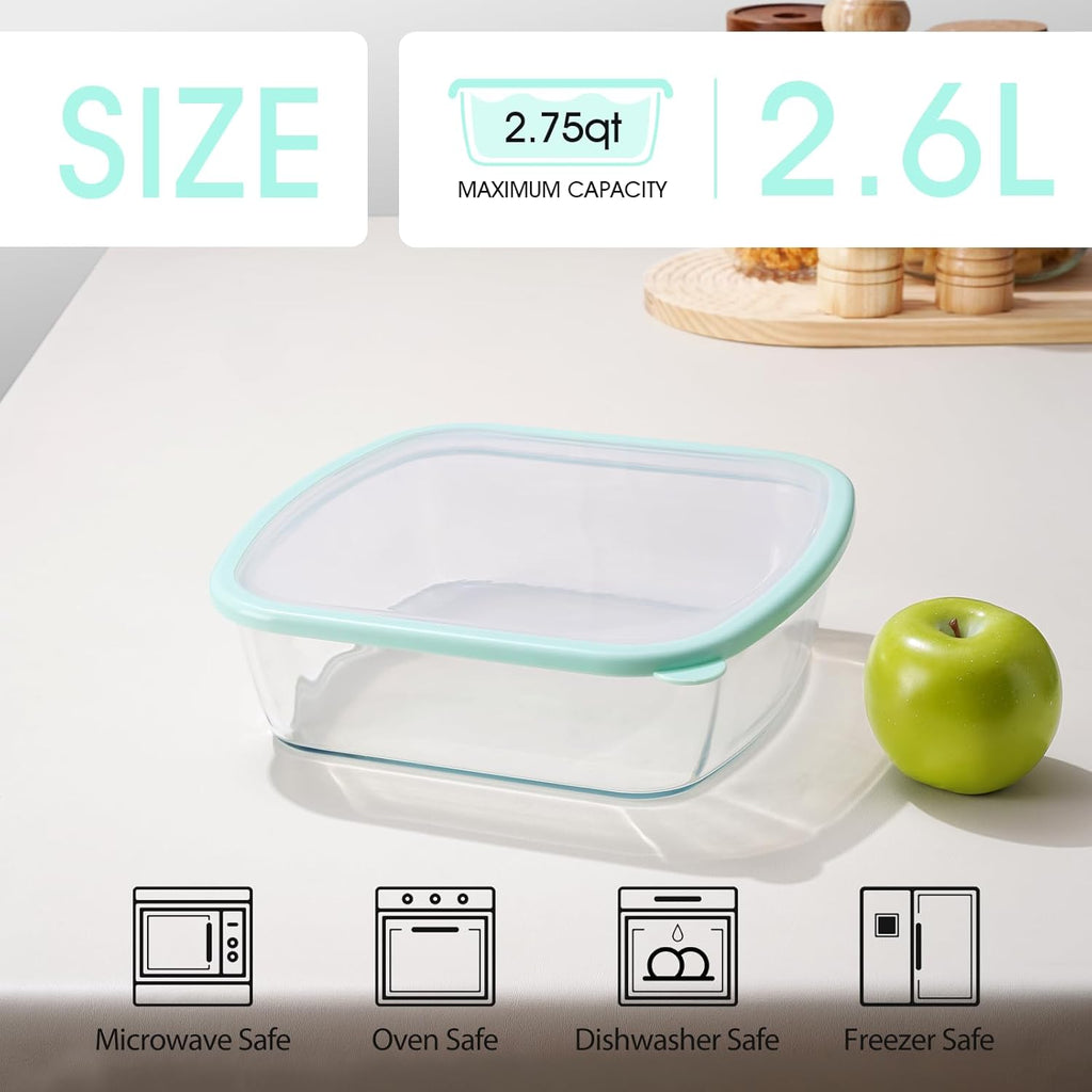 NUTRIUPS 9 x 9 Glass Baking Dish with Lid - Large 2.75QT Deep Oven Pan in Green (2.6L)