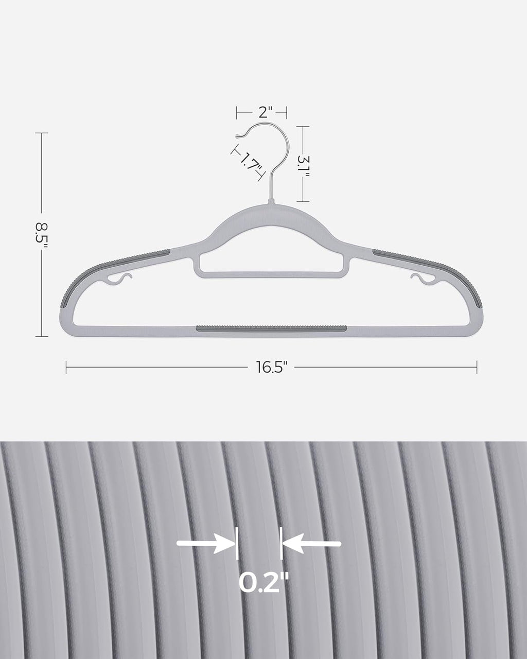 SONGMICS Space-Saving Plastic Coat Hangers - Non-Slip Design, 360° Swivel Hook | Light Gray & Dark Gray, 50-Pack