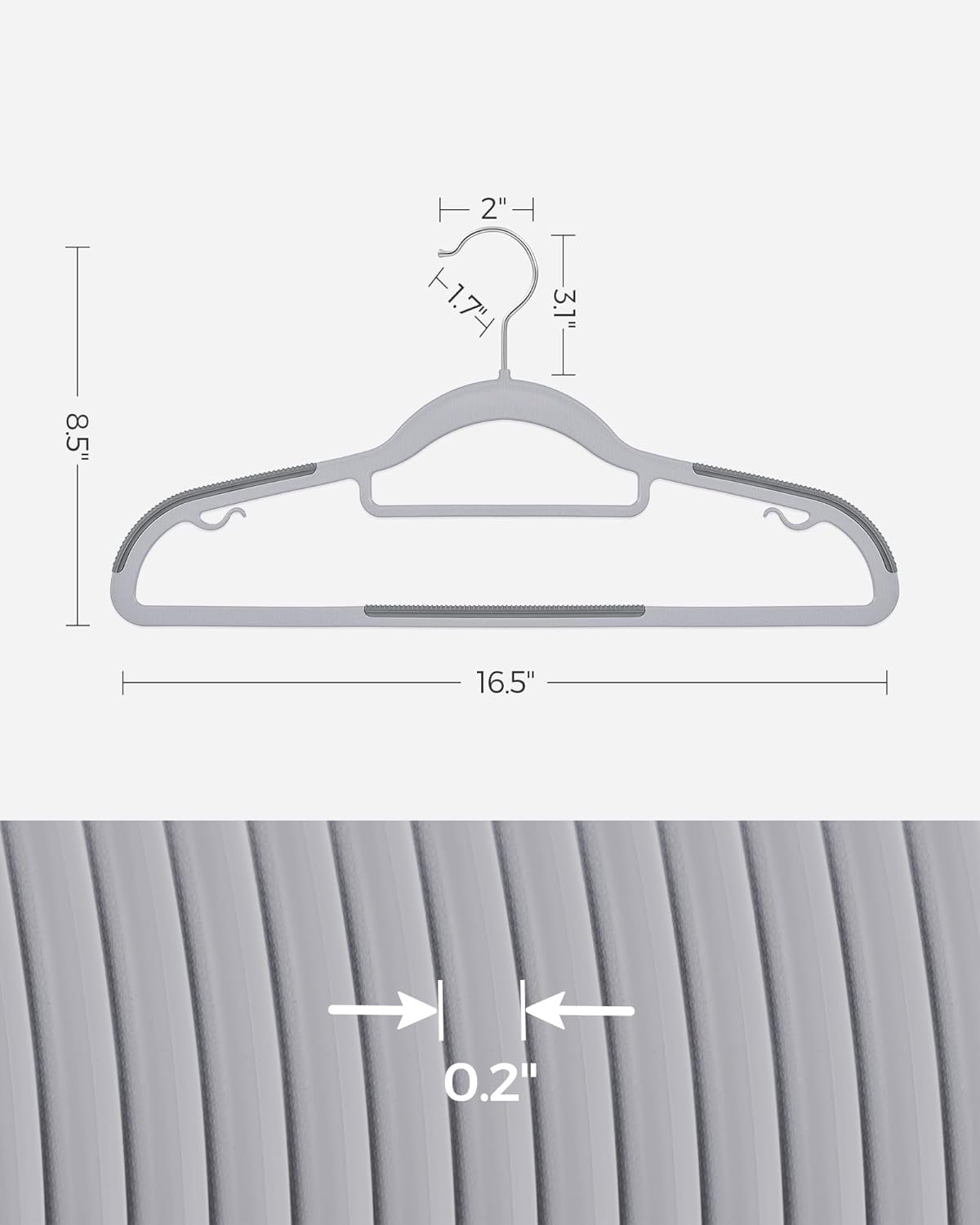 SONGMICS Space-Saving Plastic Coat Hangers - Non-Slip Design, 360° Swivel Hook | Light Gray & Dark Gray, 50-Pack